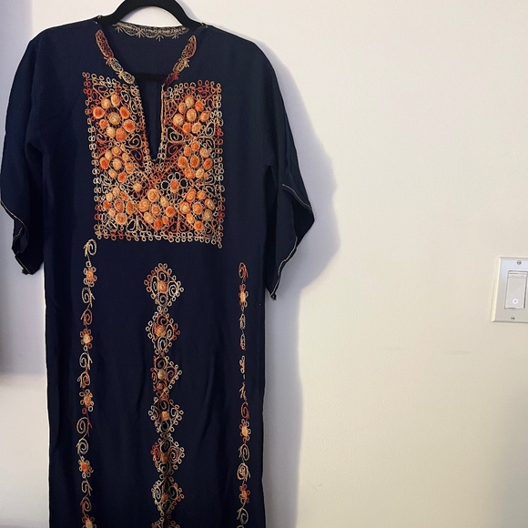 Vintage Caftan, Blue and Gold Tunic or Party Dress - Picture 1 of 14